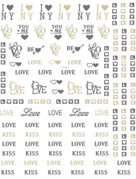 Nagelsticker - Aufkleber selbstklebend - Nail Sticker - gold schwarz Wörter Herzen